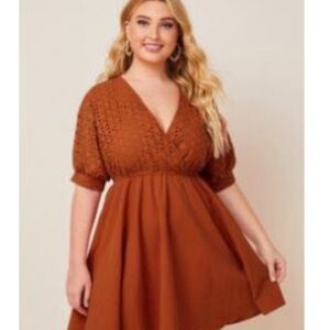 SHEIN Warm Brown V-Neck Mini Dress